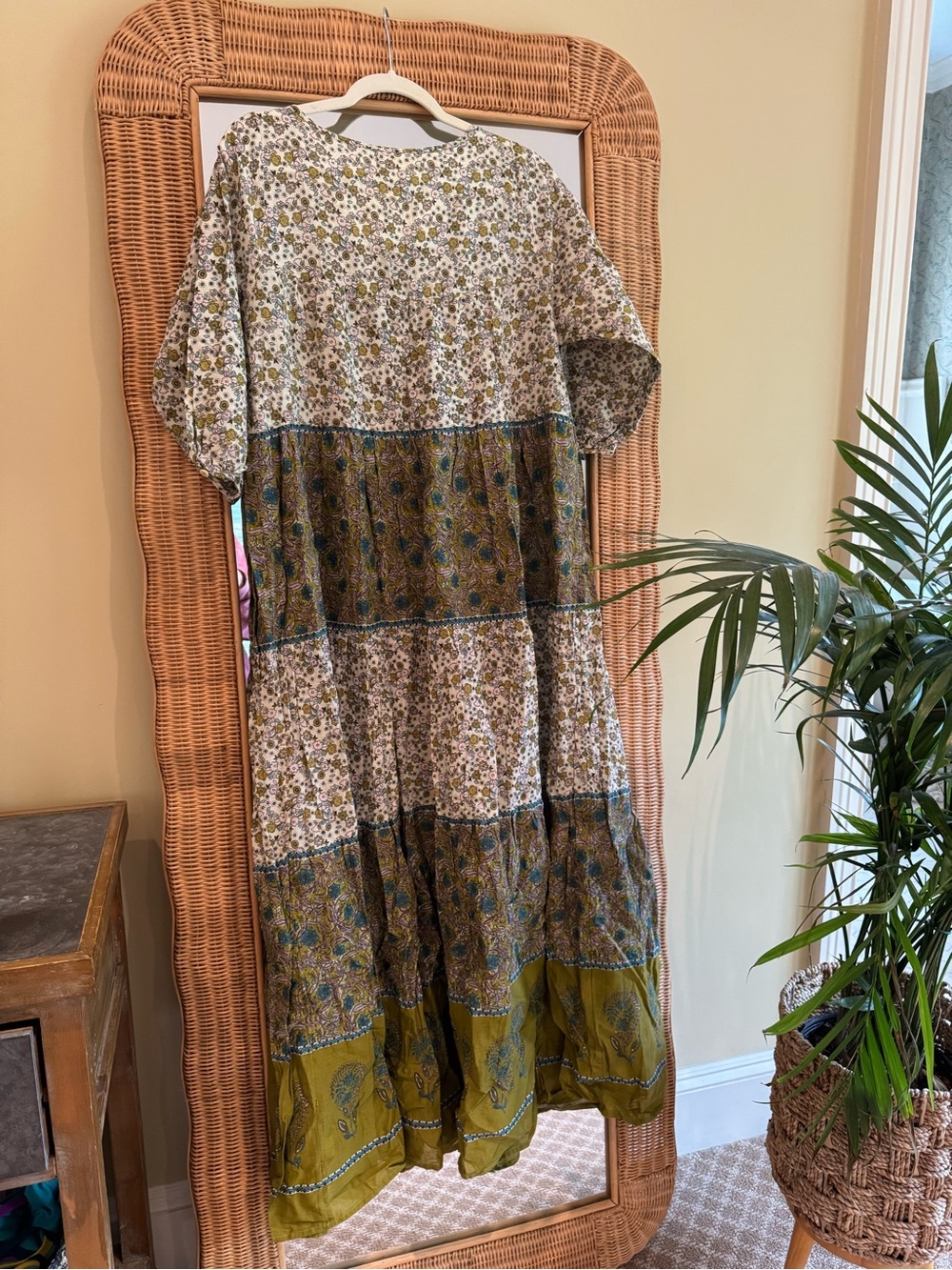 NATURAL LIFE Olive Green and Cream Floral Peasant dress - Picture 4 of 4